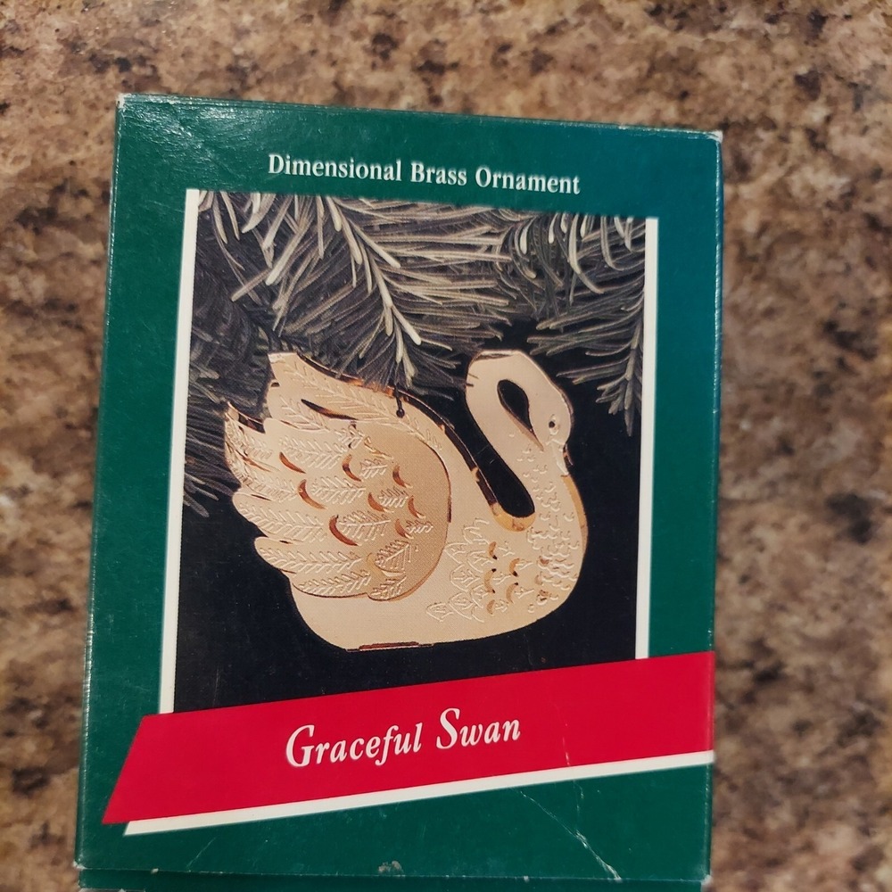 1989 Hallmark 3D Christmas Ornament "Graceful Swan" Brass In Box